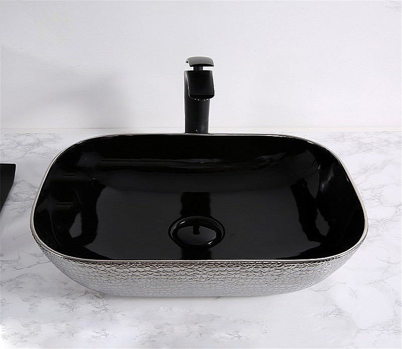 Раковина накладная Ceramalux NC 46 D1333H020 серебро, черная купить в интернет-магазине Sanbest