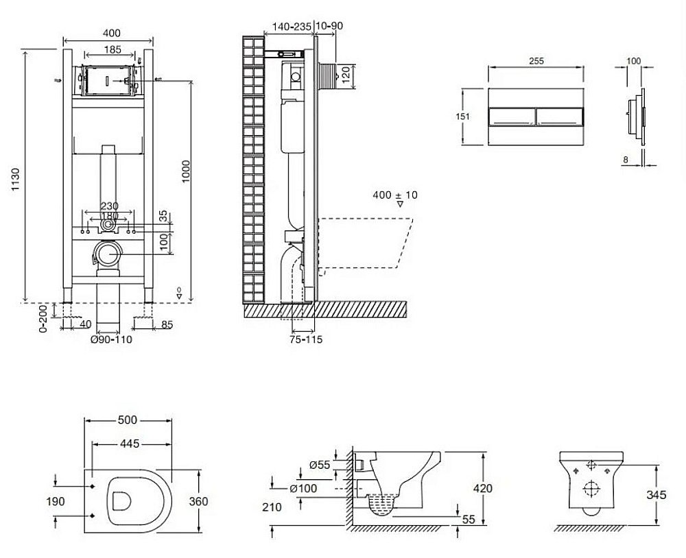 Унитаз подвесной Jacob Delafon ELITE E21755RU-00 безободковый, с крышкой микролифт, с инсталляцией и белой кнопкой купить в интернет-магазине Sanbest
