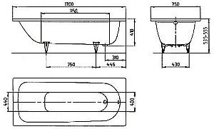 Ванна стальная Kaldewei Saniform Plus 373-1 170х75 112600010001 белый купить в интернет-магазине Sanbest
