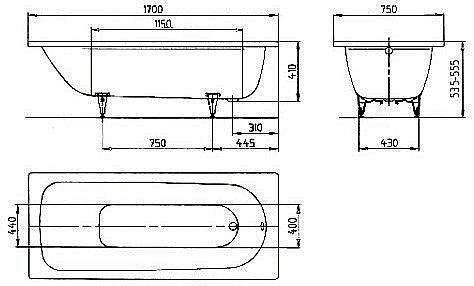 Ванна стальная Kaldewei Saniform Plus 373-1 170х75 112600010001 белый купить в интернет-магазине Sanbest