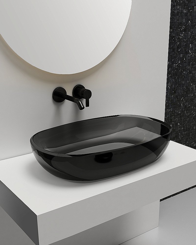 Раковина накладная прозрачная ABBER Kristall AT2805Onyx черная купить в интернет-магазине Sanbest