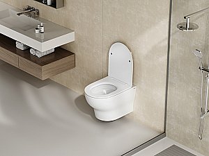 Унитаз подвесной ABBER Bequem AC1128 белый, с крышкой микролифт, безободковый, слив-торнадо купить в интернет-магазине Sanbest