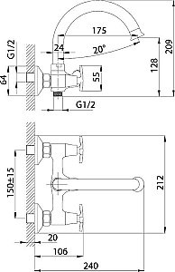 Смеситель для ванны Rossinka RS40-83 купить в интернет-магазине сантехники Sanbest