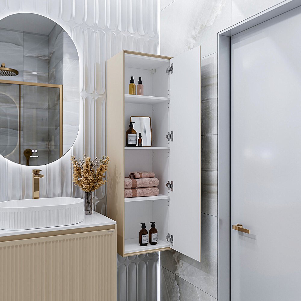 Пенал подвесной Grossman Кристалл 40 303544 бежевый матовый для ванной в интернет-магазине сантехники Sanbest