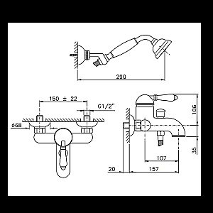 Смеситель для ванны Nicolazzi Petit Mont Blanc 3401CR76 хром купить в интернет-магазине сантехники Sanbest