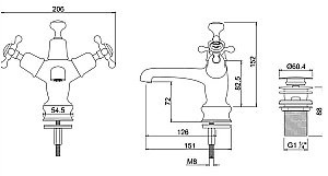 Смеситель для раковины Burlington CLR4-QT хром/ручки белые купить в интернет-магазине сантехники Sanbest
