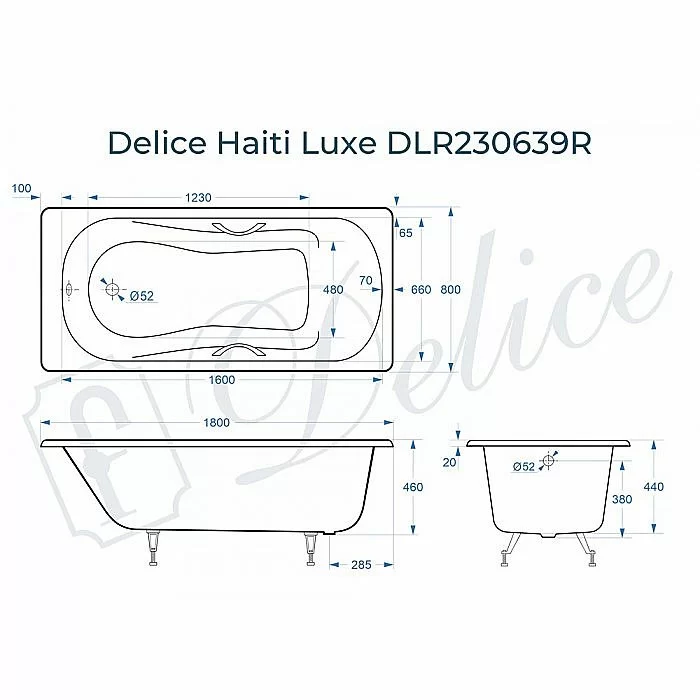 Ванна Delice Haiti Luxe Elite 180х80 DLR230636R 180х80 белая купить в интернет-магазине Sanbest