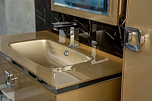 Консоль с раковиной Armadi Art LUCIDO 100 светлое золото для ванной в интернет-магазине сантехники Sanbest