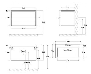 Тумба с раковиной Art&Max Family-M-900-2C-SO-BO/AM-LAV-900-MR-A Дуб бурбон для ванной в интернет-магазине Sanbest