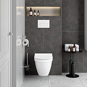 Унитаз подвесной VitrA S50 9003B003-7203 безободковый, с инсталляцией, с крышкой микролифт, белый/клавиша глянцевая белая купить в интернет-магазине Sanbest