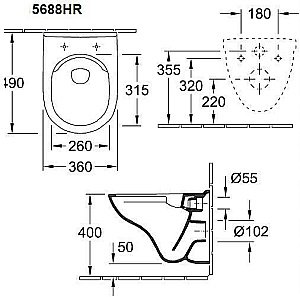 Унитаз подвесной Villeroy&Boch O'Novo 5688HR01 альпийский белый, безободковый, с крышкой микролифт купить в интернет-магазине Sanbest