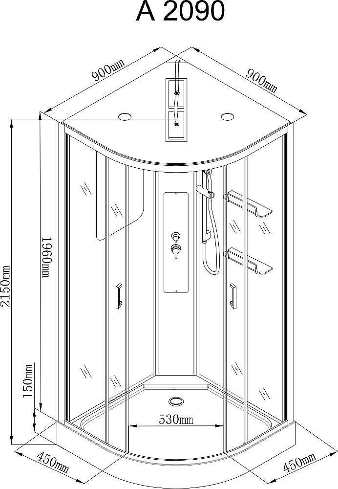 Душевая кабина AvaCan A Серия A2090 90х90 стандартная купить в интернет-магазине Sanbest