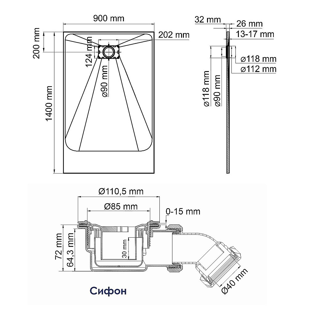Душевой поддон WasserKraft Elbе 74T36 140х90 черный купить в интернет-магазине Sanbest