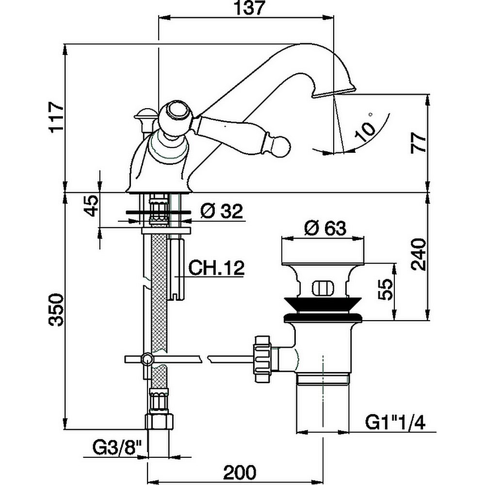 Смеситель для раковины Cisal ARCANA TOSCANA TS00051027 бронза купить в интернет-магазине сантехники Sanbest
