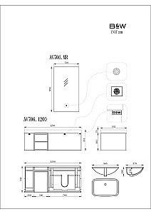Тумба с раковиной Black & White Gravity AV706.1200 матовое золото для ванной в интернет-магазине Sanbest