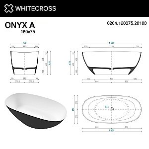Ванна из искусственного камня WhiteCross Onyx A 160x75 черный/белый матовый купить в интернет-магазине Sanbest
