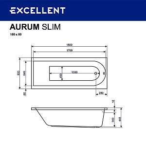 Гидромассажная ванна Excellent Aurum Slim LUX 180x80 форсунки хром купить в интернет-магазине Sanbest