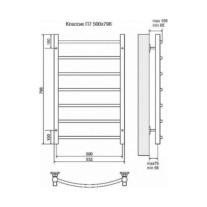 Полотенцесушитель электрический Terminus Классик П7 500x796 левый/правый купить в интернет-магазине сантехники Sanbest