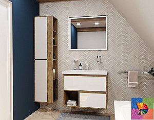 Тумба с раковиной Эстет Monaco Wood 80 подвесная 2 ящика/любой цвет тумбы и раковины с блестками под заказ для ванной в интернет-магазине Sanbest