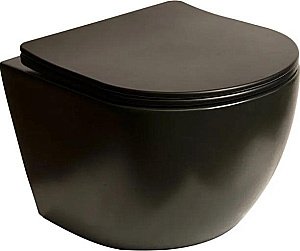 Унитаз подвесной SantiLine SL-5018MB+SL-03 безободковый, с инсталляцией, с крышкой микролифт, черный матовый/кнопка черная матовая купить в интернет-магазине Sanbest