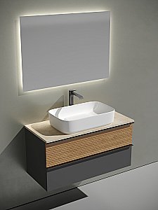 Тумба с раковиной Sancos DELTA 100 со столешницей, дуб красный/графит для ванной в интернет-магазине Sanbest