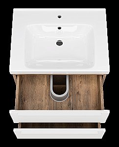 Тумба с раковиной Misty Карат - 65 П-Кар09065-01/19-2Я белый/темное дерево для ванной в интернет-магазине Sanbest