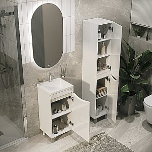 Тумба с раковиной напольная Grossman Виста 40 правая, белый глянец для ванной в интернет-магазине Sanbest