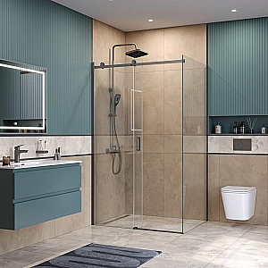 Душевой уголок BelBagno SOFT_CLOSE-2-AH-1 120х100 стекло прозрачное/профиль оружейная сталь купить в интернет-магазине Sanbest