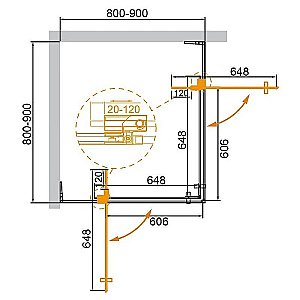 Душевой уголок Cezares Slider 90x90 A-2-80/90-GRIGIO-BORO стекло серое/профиль золото брашированное купить в интернет-магазине Sanbest