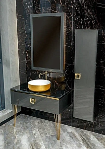 Консоль с раковиной и столешницей Armadi Art LUCIDO 80 глянцевый графит для ванной в интернет-магазине сантехники Sanbest