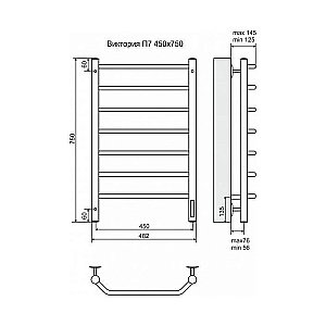 Полотенцесушитель электрический Terminus Виктория П7 450x750 черный купить в интернет-магазине сантехники Sanbest