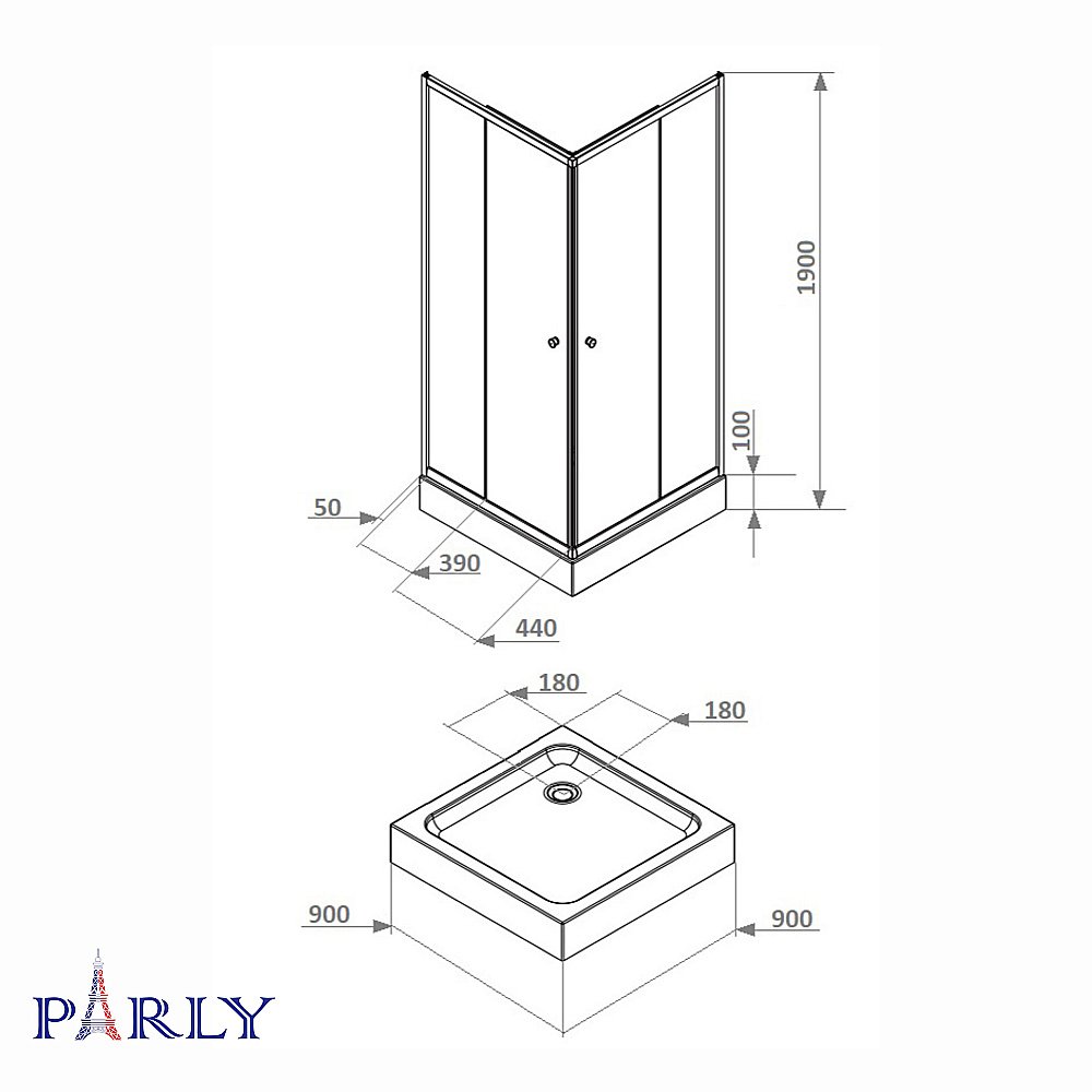 Душевой уголок Parly ZFQ911B 90x90 профиль черный/стекло прозрачное купить в интернет-магазине Sanbest