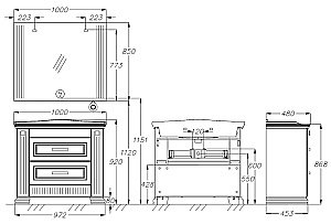 Тумба с раковиной Опадирис Оникс 100 белая глянцевая с серебряной патиной для ванной в интернет-магазине Sanbest