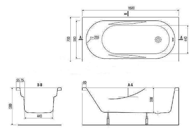 Акриловая ванна Mito Red 150х70 63375 белая купить в интернет-магазине Sanbest