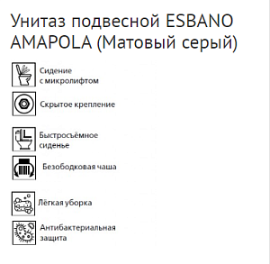 Унитаз подвесной Esbano AMAPOLA ESUPAMAPGM безободковый, с крышкой микролифт, матовый серый купить в интернет-магазине Sanbest