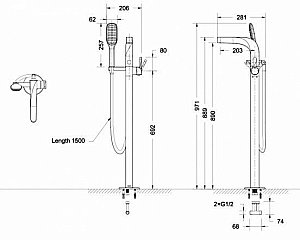 Смеситель для ванны Bravat WAVE F674108C-B купить в интернет-магазине сантехники Sanbest