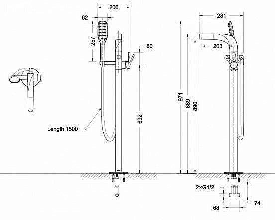 Смеситель для ванны Bravat WAVE F674108C-B купить в интернет-магазине сантехники Sanbest
