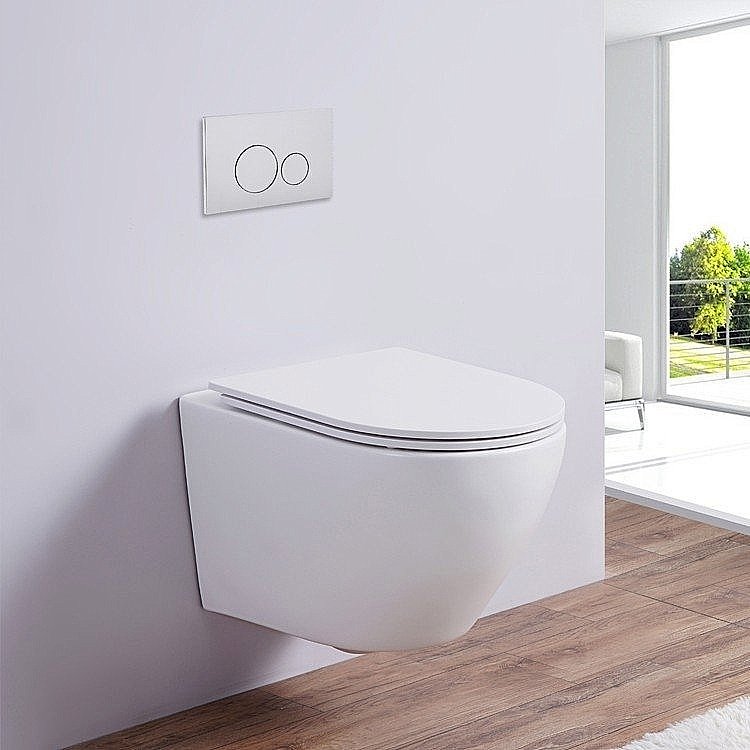 Унитаз подвесной Ceramalux 2197 белый, безободковый, с крышкой микролифт купить в интернет-магазине Sanbest