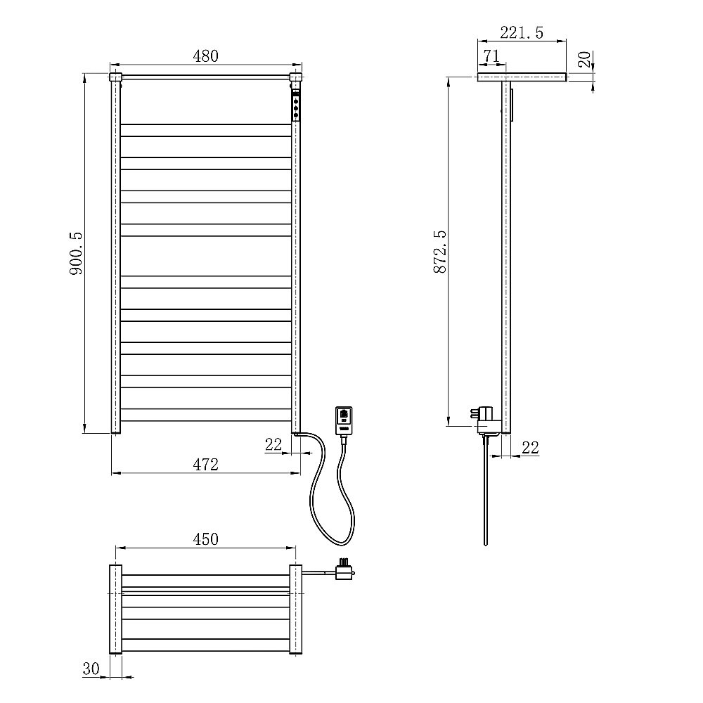 Полотенцесушитель электрический WONZON & WOGHAND FRANKFURT, Брашированное золото (WW-1029-BG) купить в интернет-магазине сантехники Sanbest