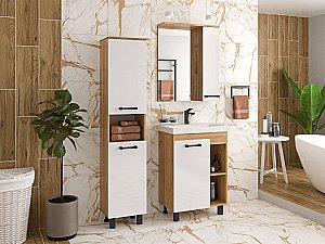 Зеркало со шкафом Misty Крафт 60 П-Кра-02060-011 Белый / Дуб Крафт Золотой в ванную от интернет-магазине сантехники Sanbest