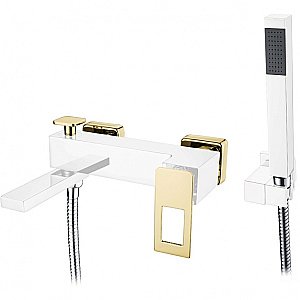 Смеситель для ванны Boheme Q 143-CRG хром/ручка золото прямая купить в интернет-магазине сантехники Sanbest