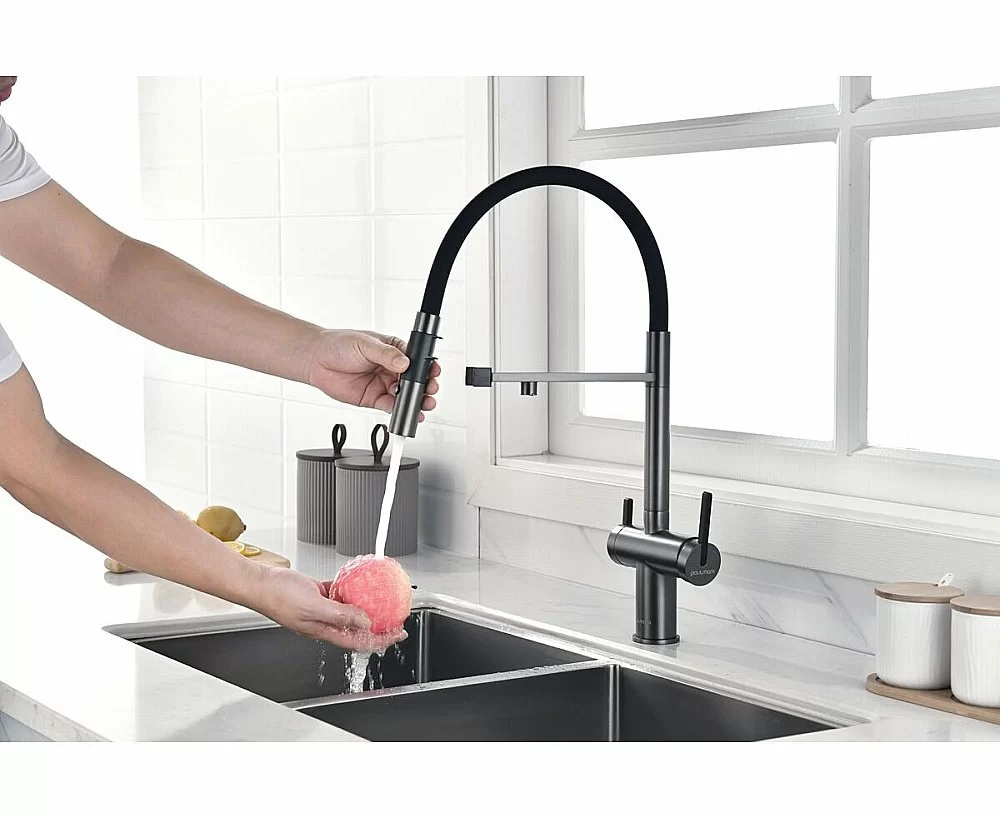 Смеситель для кухни Paulmark Gravity Gr213888-GM вороненая сталь купить в интернет-магазине сантехники Sanbest