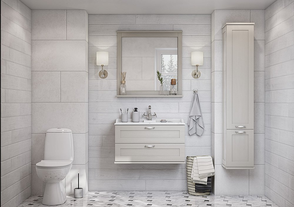 Тумба с раковиной Акватон Леон/Фабиа 80 дуб белый для ванной в интернет-магазине Sanbest