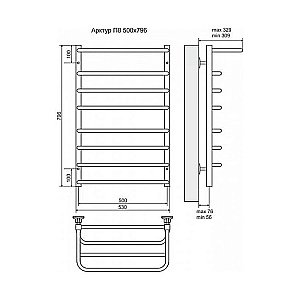 Полотенцесушитель электрический Terminus Арктур П8 500x796 с полкой левый/правый купить в интернет-магазине сантехники Sanbest