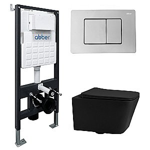 Унитаз подвесной Abber Rechteck AC1201MB-AC0105-AC0120 черный матовый, безободковый, с инсталляцией, с крышкой микролифт, с кнопкой хром купить в интернет-магазине Sanbest