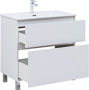 Тумба с раковиной Aquanet Вега 80 344123+254364 белая глянцевая для ванной в интернет-магазине Sanbest