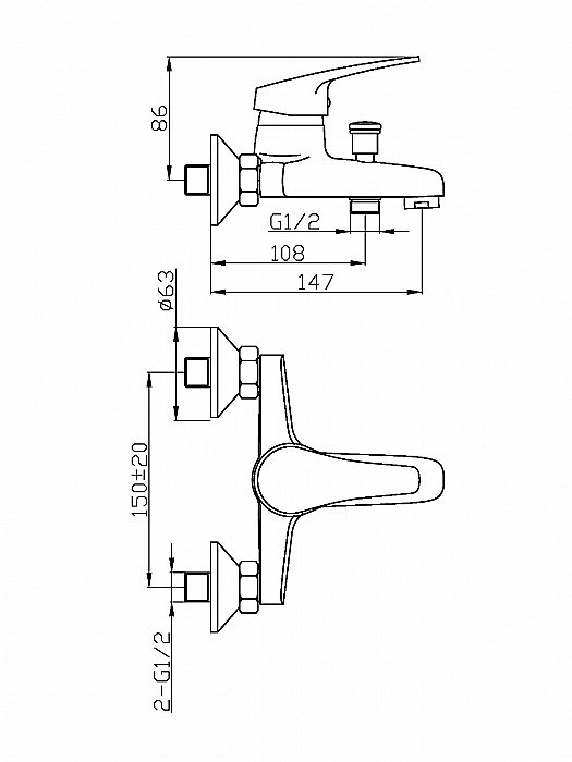 Смеситель для ванны Agger Exact A2110000 купить в интернет-магазине сантехники Sanbest