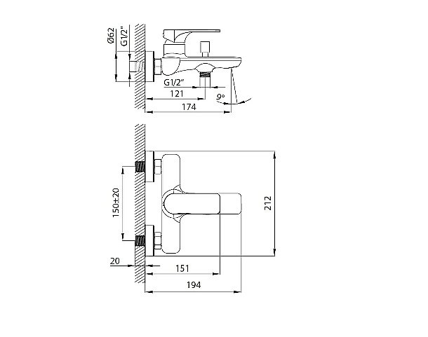 Смеситель для ванны Creavit Faye FY2500 хром купить в интернет-магазине сантехники Sanbest