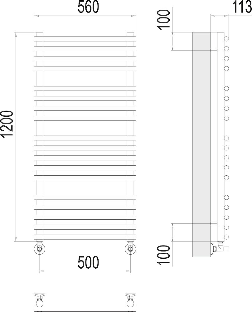 Полотенцесушитель водяной Terminus Кремона П18 500х1200 купить в интернет-магазине сантехники Sanbest