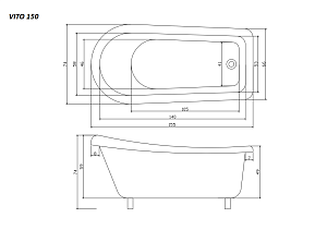 Ванна акриловая CeruttiSpa VITO 9320 155x74 купить в интернет-магазине Sanbest